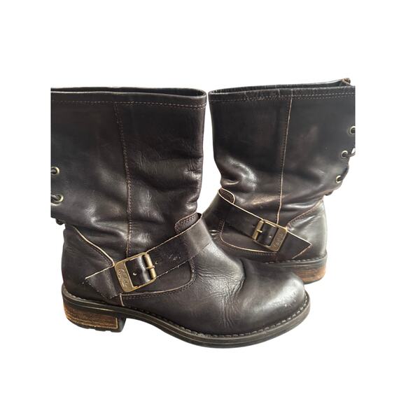 Vintage Buffalo Leather Moto Buckle Boots Women’s Size 38 Brown Y2K Biker Style - Picture 4 of 7